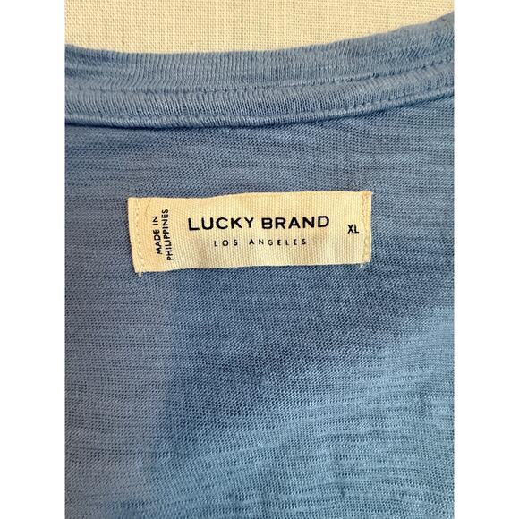 Lucky Brand Summer Dress XL Babydoll Empire Waist Cotton Blend Blue Flowy Tiered - Picture 5 of 7